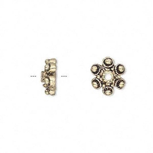 Antiqued Gold Plated Pewter Round Bead Caps, 10x4.5mm, 24 pcs