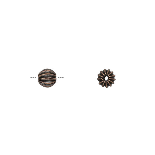 Antique Copper Plated Brass Fluted Round Beads, 5.5x5mm, 72 pcs