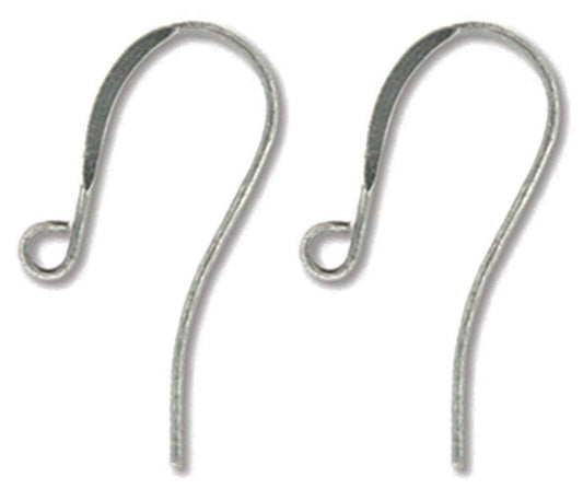 Two silver metal ear hooks on a plain white background.