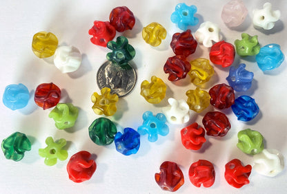 Opaque Multi Color Lampwork Glass Wavy Round Bead Mix 10mm - 38 Pieces
