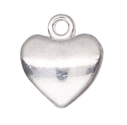 Silver Plated Pewter Puffed Heart Drop Charms 10.5x9mm (6 pc)