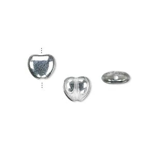 Czech Silver & Clear Pressed Glass Heart Beads, 6mm, 1 Strand (approx. 68)