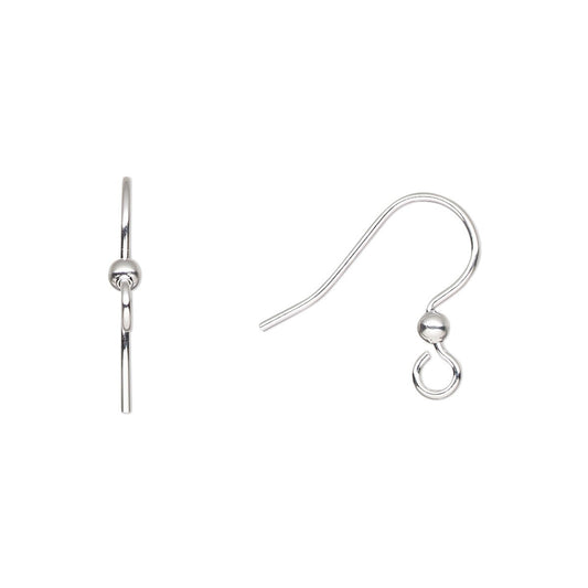 A pair of silver-toned fishhook ear wires with small bead details, shown on a plain white background.