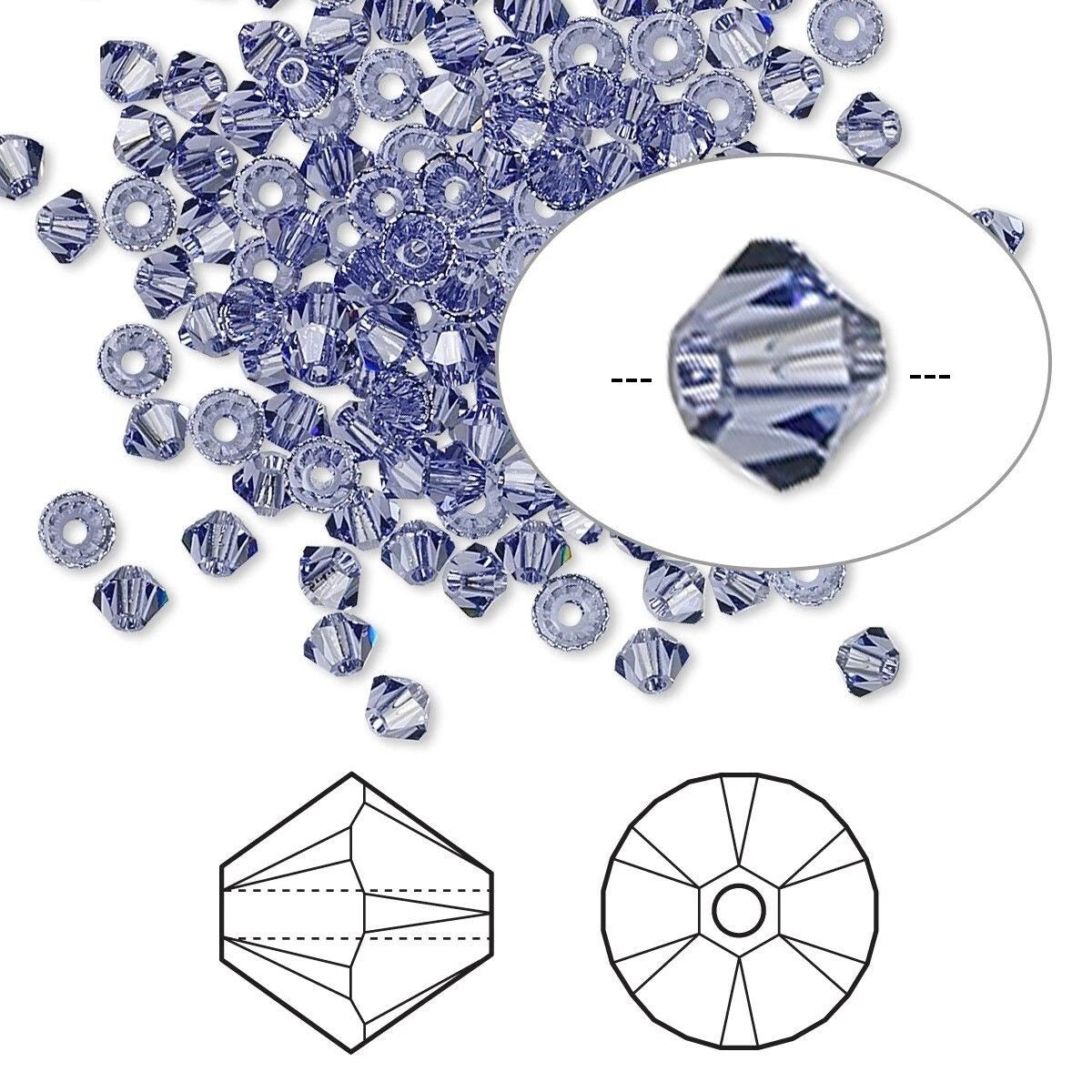 Swarovski Tanzanite Purple 5328 Bicone Beads, 3mm - 48 or 144 pcs