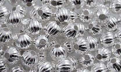 Silver Plated Brass Corrugated Round Beads, 6mm, 100 pcs