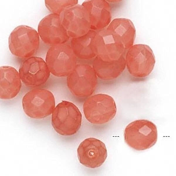 Czech Fire-Polished Opaque Satin Orange Faceted Round Beads, 8mm, 20 pcs