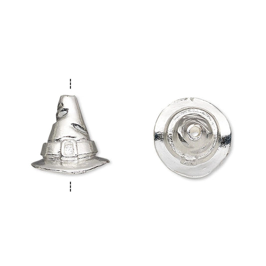 Silver Plated Pewter Witch's Hat Cone Bead, 13x12.5mm, 7mm Inside Diameter - 1 pc