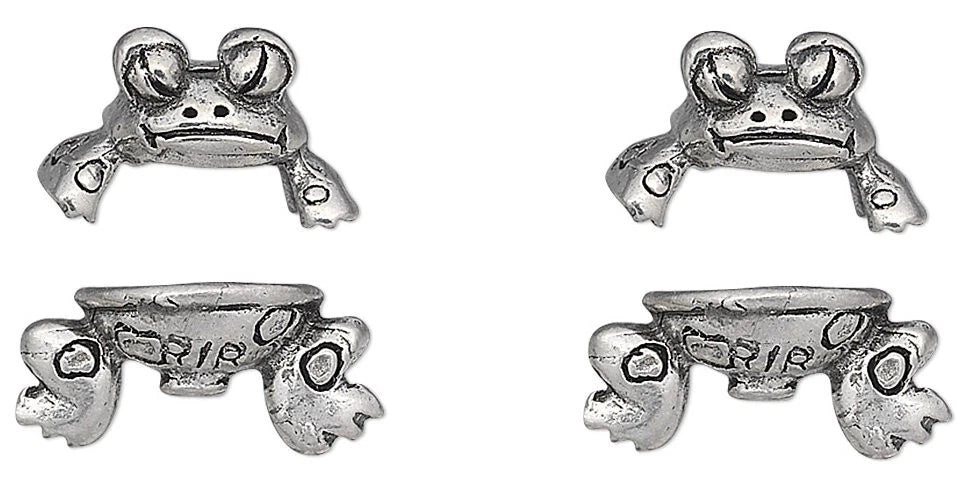 Pewter Frog Bead Hugger Caps, Antiqued Pewter, 19x12.5mm, 2 Sets