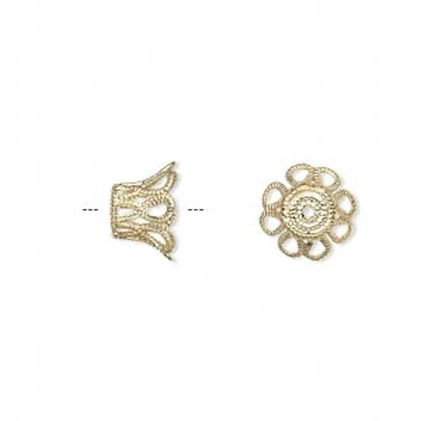 Gold Plated Brass Filigree Basket Bead Caps, 9x6mm, 20 pcs