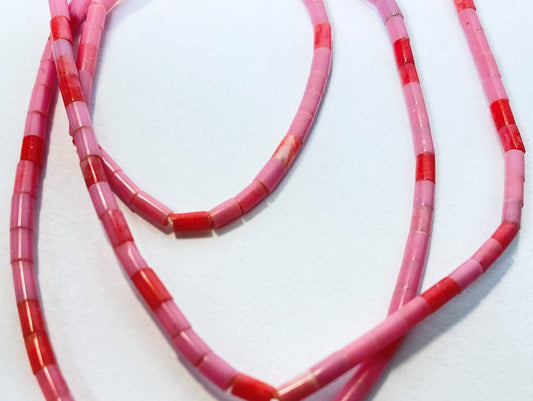 Pink & Red Acrylic Tube Heishi Spacer Beads, 2x2mm-2x4mm, 1 Strand (approx. 112)