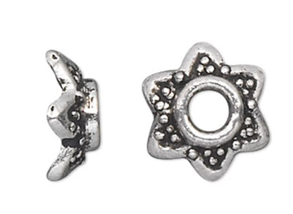 Antiqued Silver Pewter Star Flower Bead Caps, 7x3mm, fits 6-8mm beads, 100 pcs