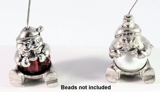 Antiqued Silver Plated Pewter Christmas Bead Caps, Santa & Snowman, 11x22mm, 6 Sets