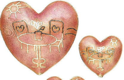 Pink & Gold Cloisonné Heart Bead Set, 3 pcs
