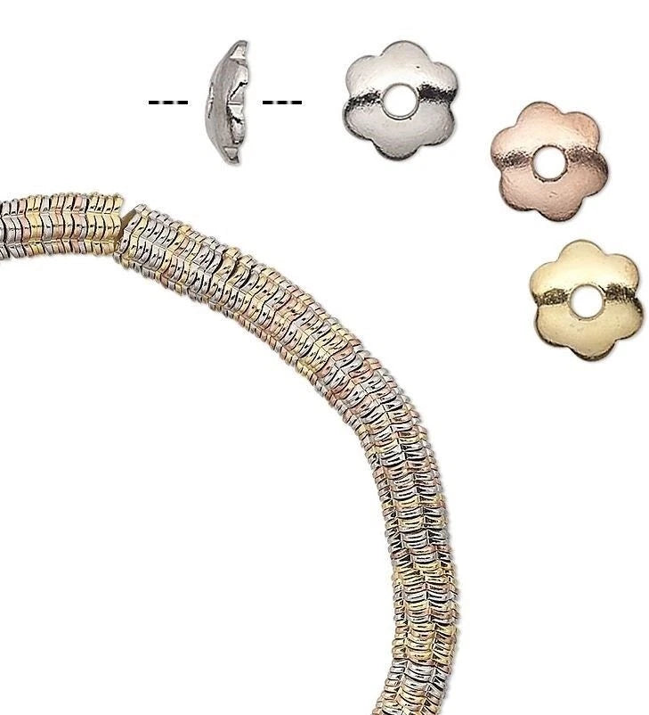 Flower Bead Caps, Three-Tone Steel, 5x1.5mm, approx. 300 pcs