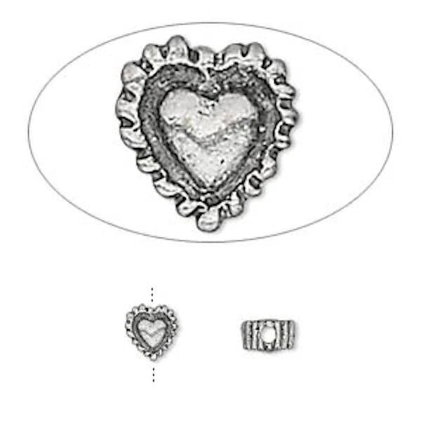 Antiqued Silver Plated Pewter Double-Sided Heart Beads, 5x3mm, 10 pcs