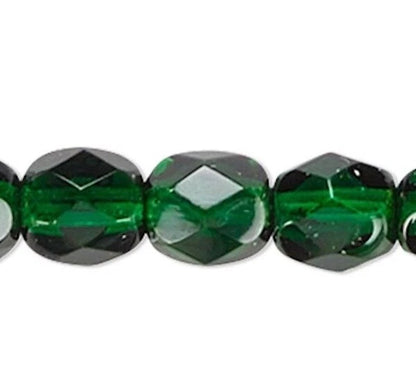 Czech Transparent Dark Emerald Green Fire Polished Round Beads, 4mm, 1 Strand (approx. 100)