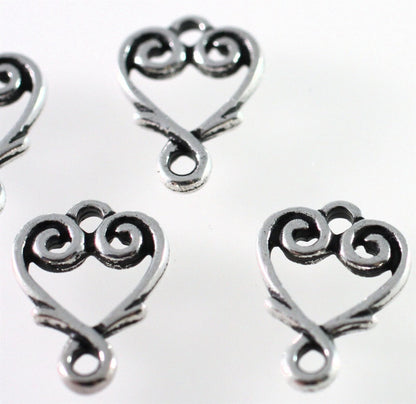 Beadsmith Antiqued Silver-Plated Pewter Vine Heart Connectors, 10x13mm, 4 pcs