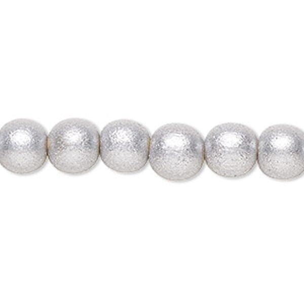 Metallic Silver Round Wood Beads 6mm 8mm or 10mm - 2 Strands
