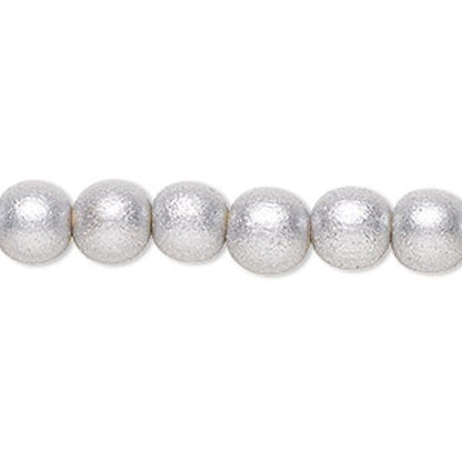 Metallic Silver Round Wood Beads 6mm 8mm or 10mm - 2 Strands