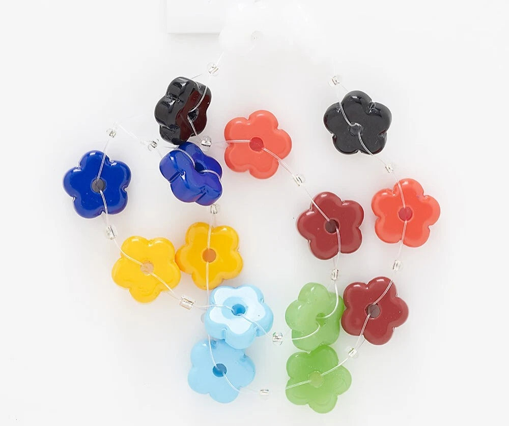 Multi-Color Opaque Glass Flower Rondelle Beads, 19x7mm, 16 pcs