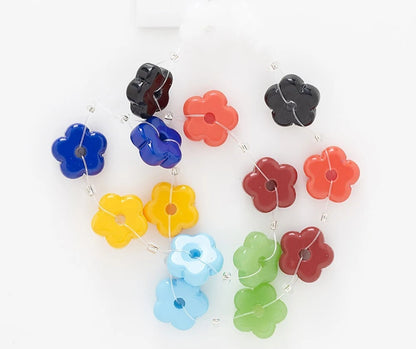 Multi-Color Opaque Glass Flower Rondelle Beads, 19x7mm, 16 pcs