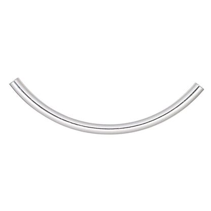 Silver Plated Brass Curved Tube Noodle Beads, 50x3mm, 100 pcs