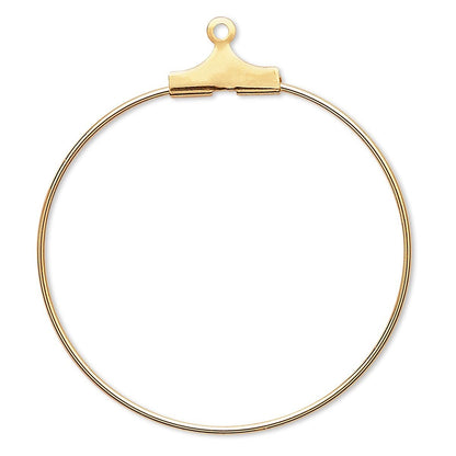 Gold Plated Brass Beading Hoop Ear Wires 30mm, 20 Gauge