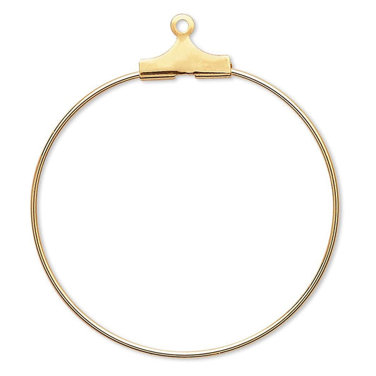 Gold Plated Brass Beading Hoop Ear Wires 30mm, 20 Gauge