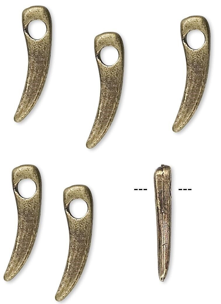 Antiqued Brass 14x3mm Talon Spike Curved Charms with 2mm Hole, 100 pcs