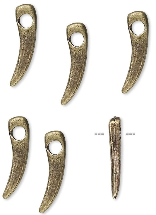 Antiqued Brass 14x3mm Talon Spike Curved Charms with 2mm Hole, 100 pcs