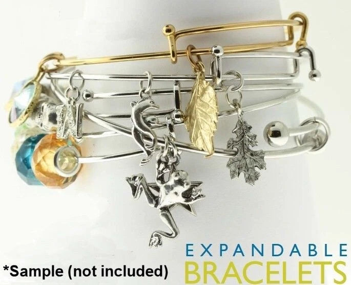 Silver Plated Adjustable Bangle Bracelet, 2mm Wire, 7.5-8 inch