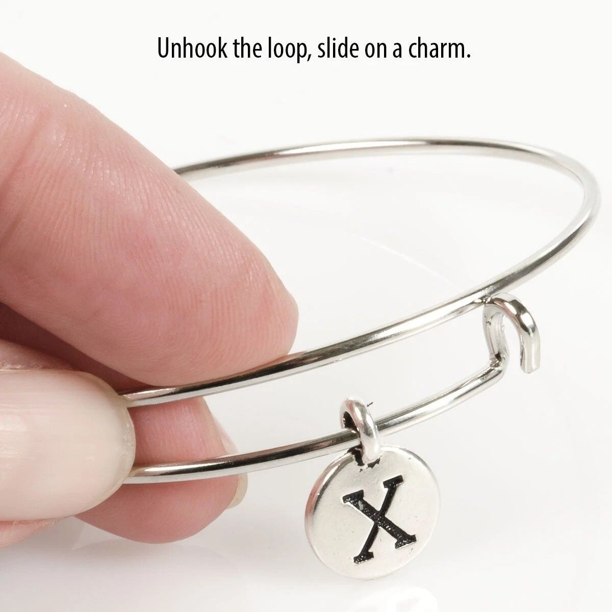 Silver Plated Adjustable Bangle Bracelet, 2mm Wire, 7.5-8 inch