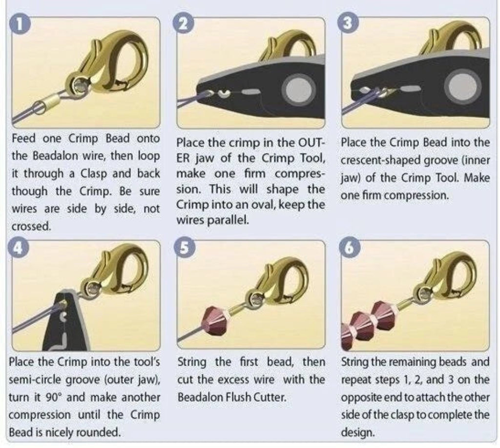 Step-by-step guide on using a crimp tool with illustrations and text.