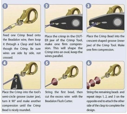 Step-by-step guide on using a crimp tool with illustrations and text.