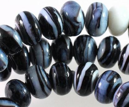Lampwork Glass Marbled Purple White 9x6-11x8mm Rondelle Beads, 1 Strand (approx. 58-60)