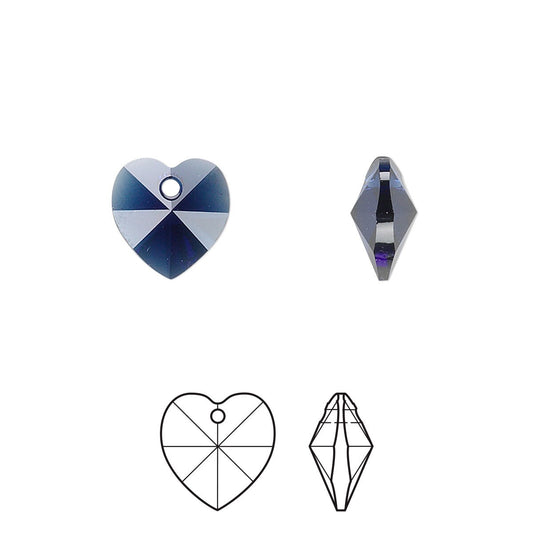 Swarovski Crystal Dark Indigo Faceted Heart Pendants 10mm #6202 (2 pc)