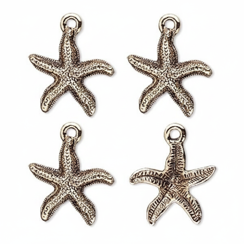 Antiqued Gold Pewter Starfish Sea Creature Charms 20x17mm – 4 pcs