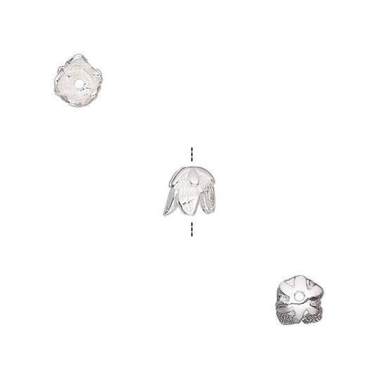 Sterling Silver Bell Flower Bead Caps, 5.5x5mm, 6 pcs