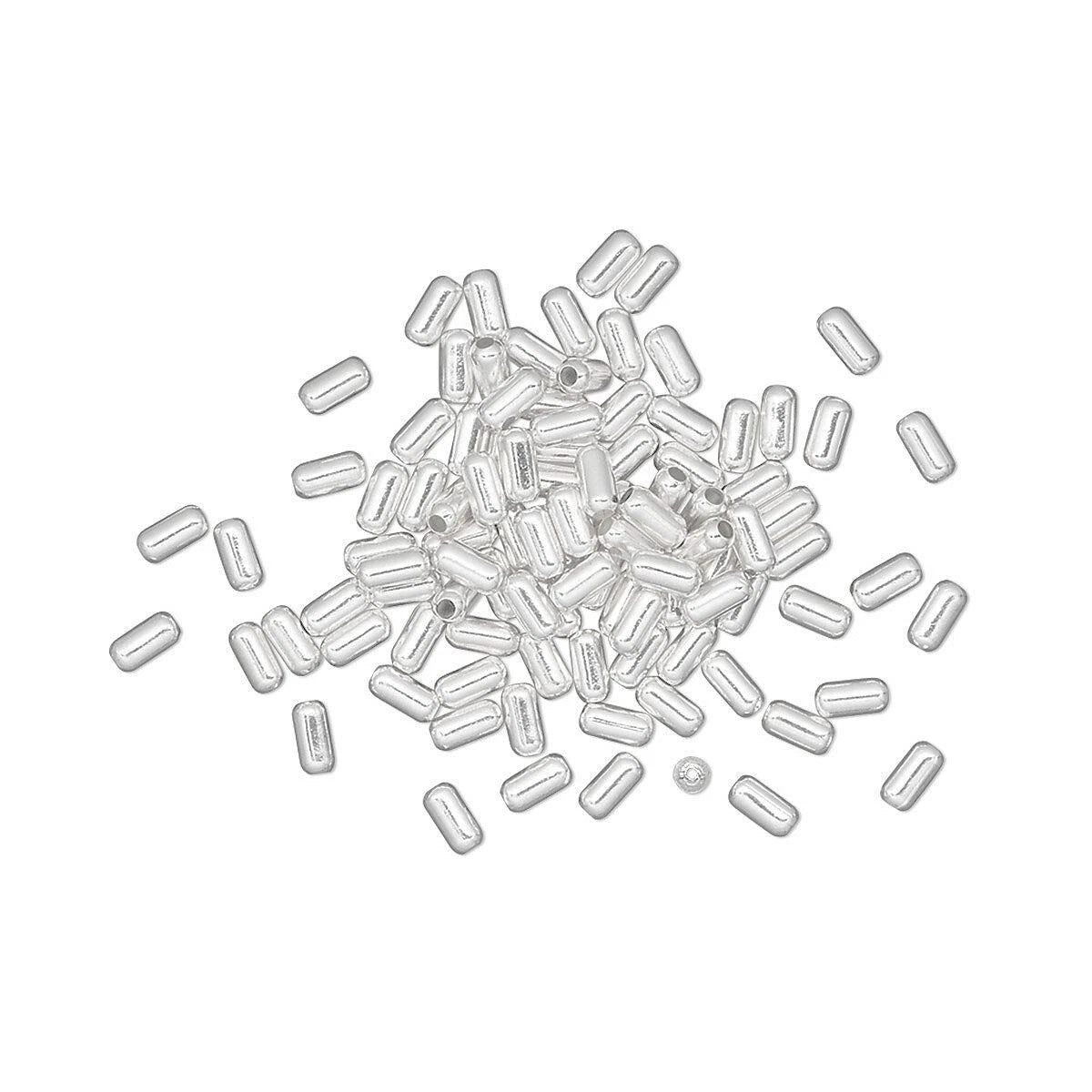 Silver Plated Brass 3x1.5mm Smooth Tube Capsule Beads, 100 pcs