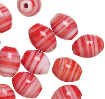 Red and PINK striped beads on a white background