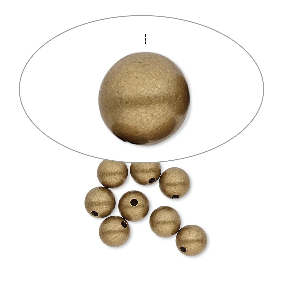 Antiqued Gold Plated Brass Half-Drilled Round End Beads for Memory Wire, 5mm