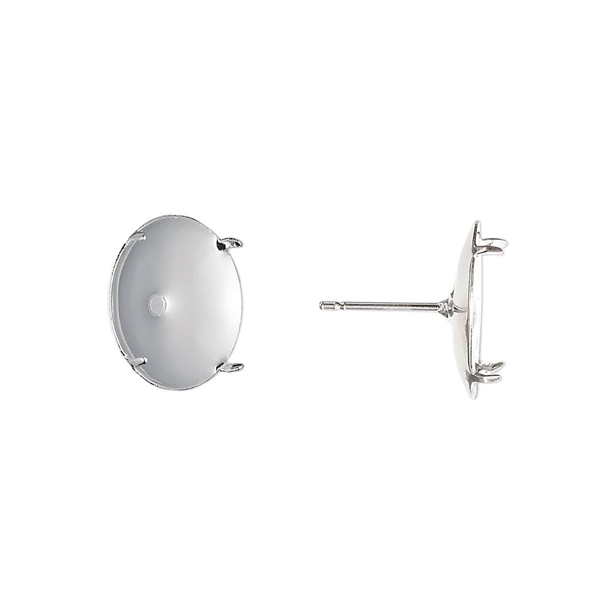 Silver Plated Steel Flat Pad Earring Posts, 14mm, with 4-Prong 13mm Setting, 10 pcs