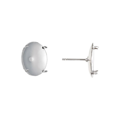 Silver Plated Steel Flat Pad Earring Posts, 14mm, with 4-Prong 13mm Setting, 10 pcs