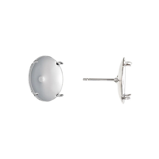 Silver Plated Steel Flat Pad Earring Posts, 14mm, with 4-Prong 13mm Setting, 10 pcs