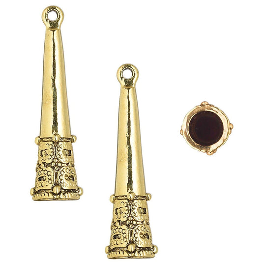 Antiqued Gold Pewter Textured Cone Bead Caps 29x8mm, Pkg of 6