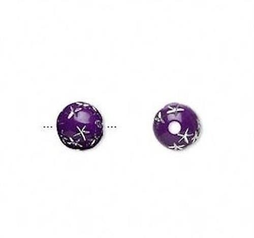 Acrylic Round Beads with Silver Stars, 8mm, 50g (approx. 160–180 pcs)