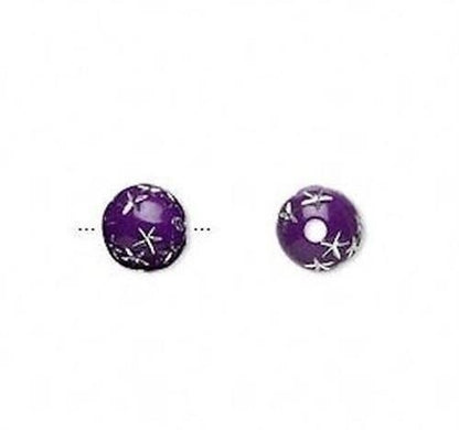 Acrylic Round Beads with Silver Stars, 8mm, 50g (approx. 160–180 pcs)