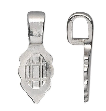 Aanraku Small Sterling Silver Plated Glue-On Leaf Bail, 16x5.5mm, 5 pcs