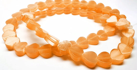 Orange Cat's Eye Glass Heart Beads, 6x6x3mm, 1 Strand (approx. 67)