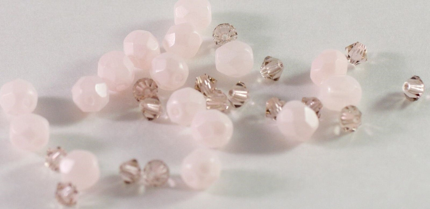 Czech Fire-Polished & Swarovski Crystal Pink Bead Mix, 32 pcs